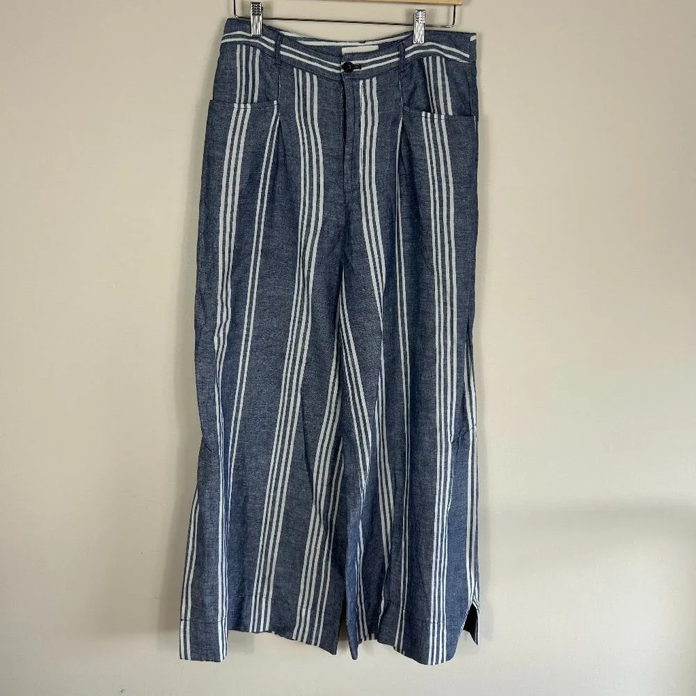 Anthropologie Beachy Striped Wide Leg Linen Blend Size 8 - Picture 2 of 7